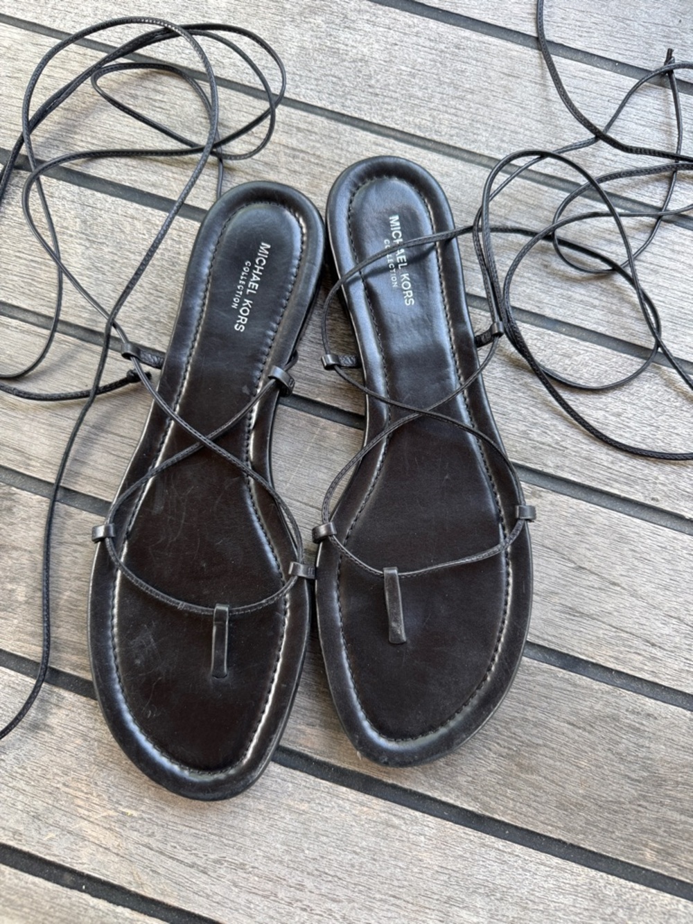 Michael Kors Collection Bradshaw Black Leather Wrap Sandals